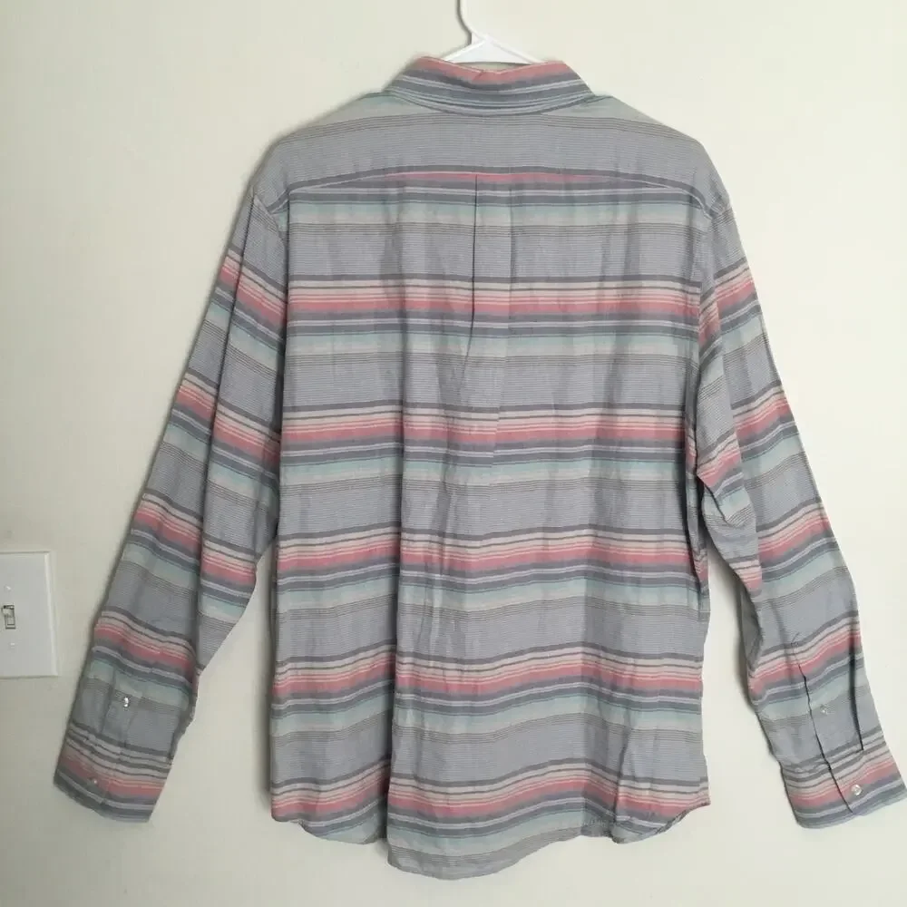 VINEYARD VINES Sunset Lake Stipe Slim Fit Crosby Shirt Cotton Linen blend sz L